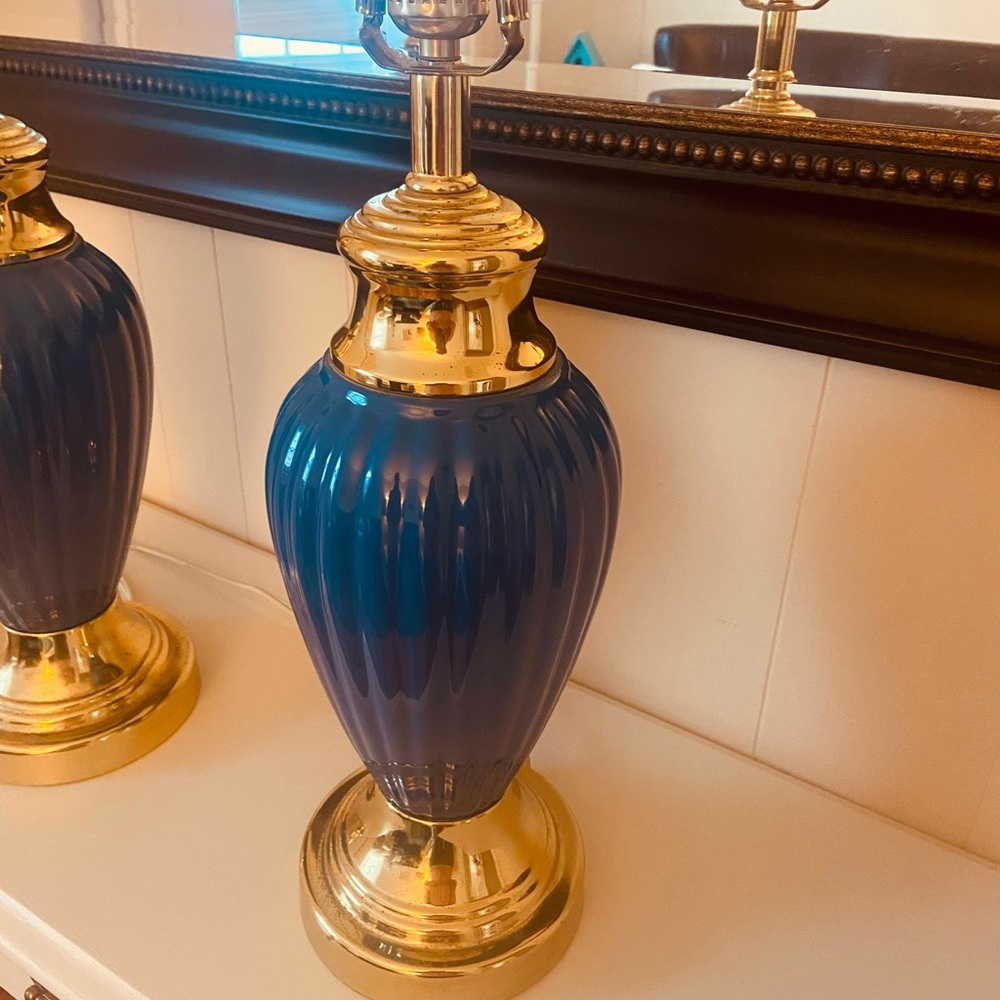 1 Cobalt Blue & Gold Ceramic Lamp